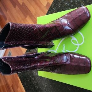 Sam Edelman Codie 2 Boots Red Bordeaux Burgundy Croc Size 9.5